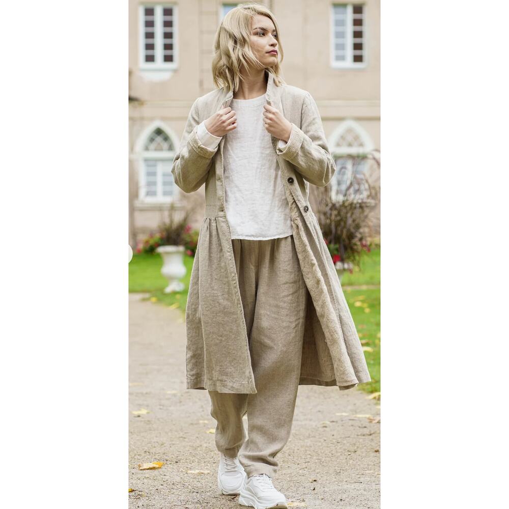 Baltic Linen Washed Linen Evita Coat Jacket Womens Size 38 Beige New Neutral